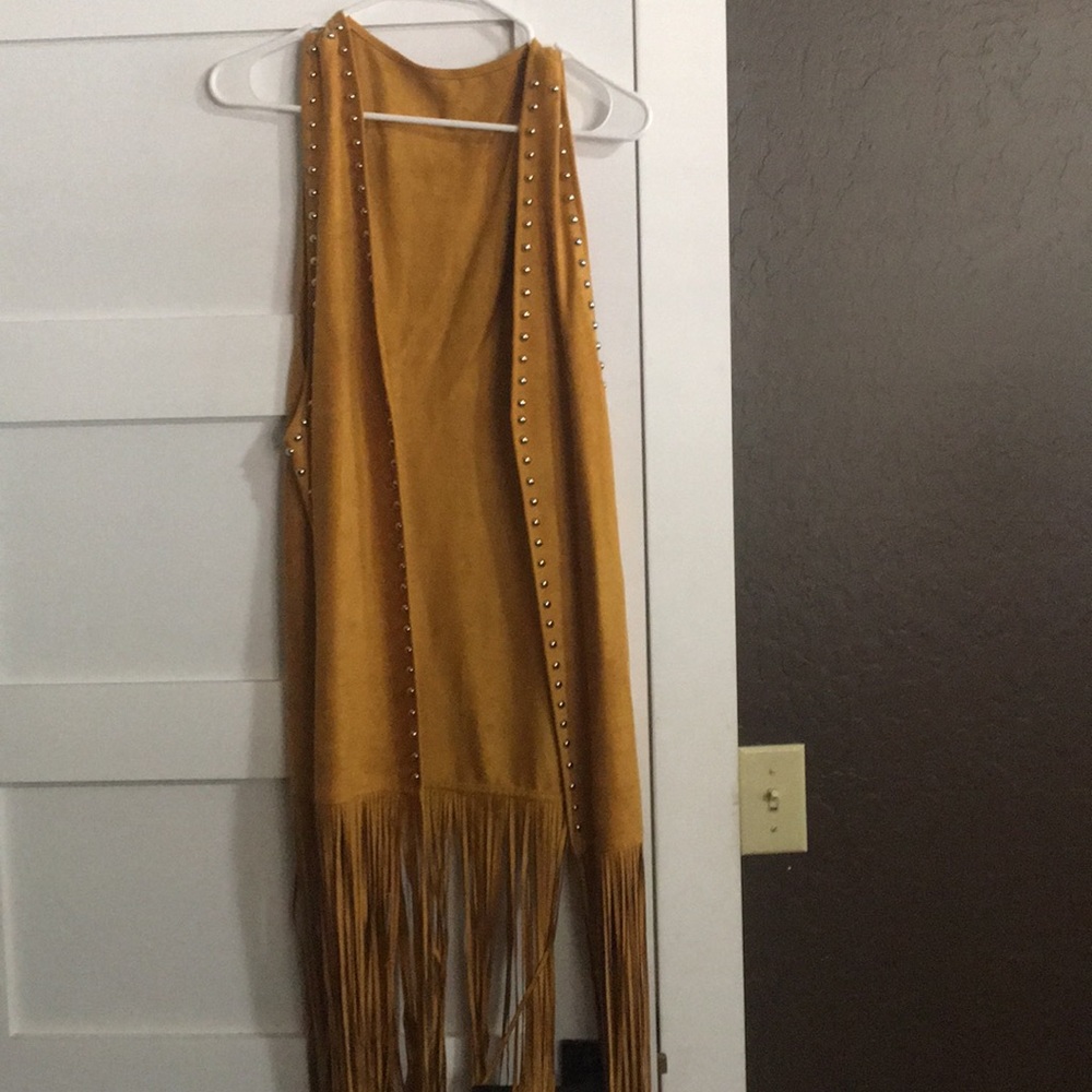 Leather duster vest with fringe - mustard yellow!